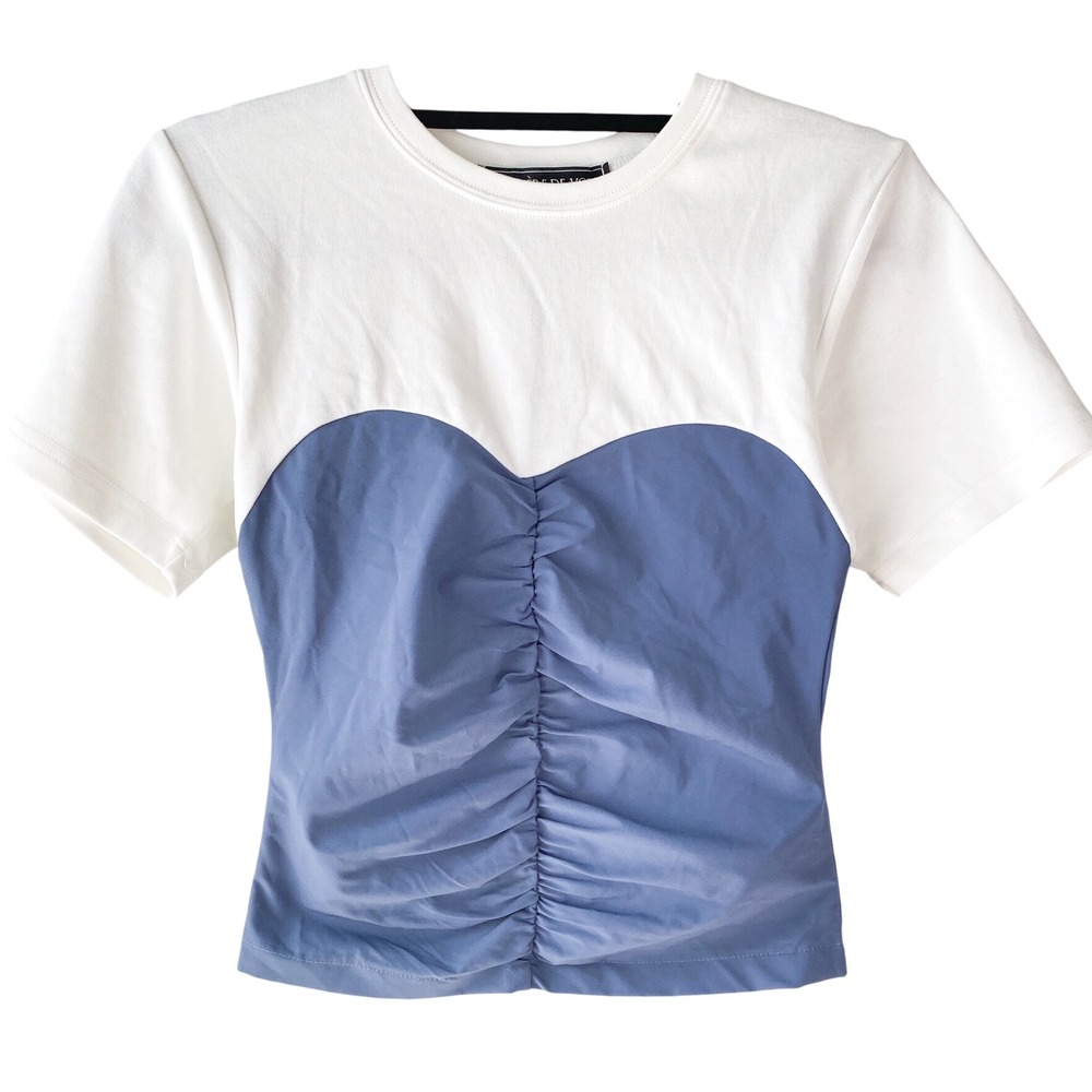Maniere De Voir Womens Corset T Shirt 4 Blue White Ruched Going Out Edgy
